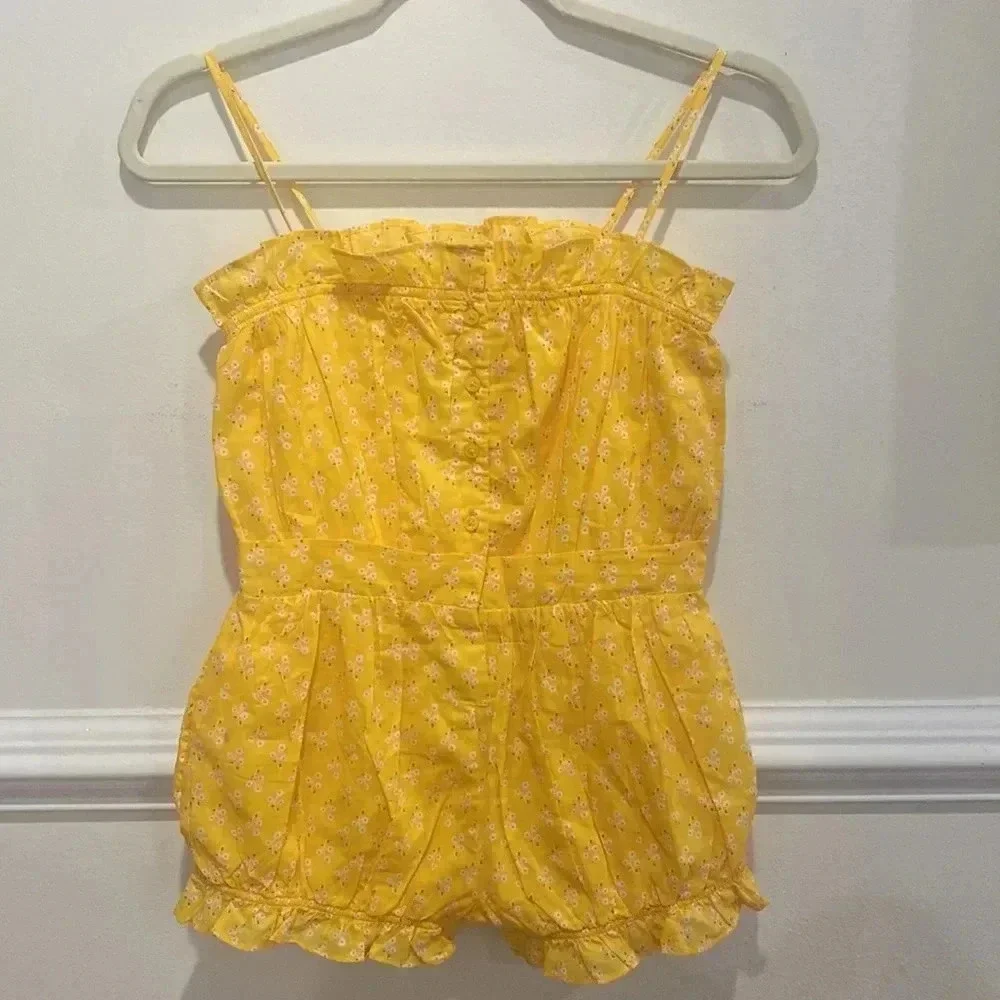 Janie and Jack Yellow Romper with pockets and bow Size 8 NWOT